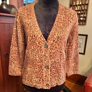 "Chaps" cardigan, XL, brown animal print, EUC